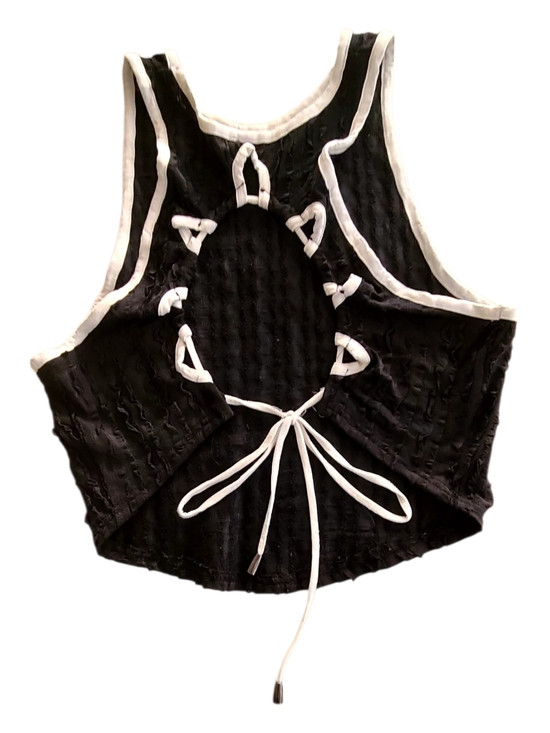 Free People Black Tank Top with White Trim Open Back Tie - Picture 3 of 6